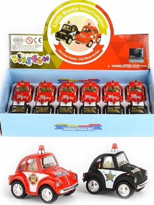 Mini Folkabil i metall - Little Beetle Police/Firefighter