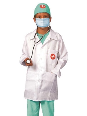 Doktors Set - Doktorsrock, byxor, stetoskop, mm