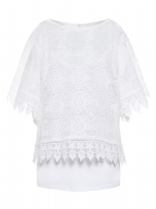 Vit Blus i Spets med linne IMANTE