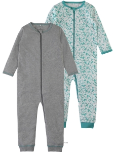 HelPyjamas 2-pack Nightsuit grå/grönmönstrad