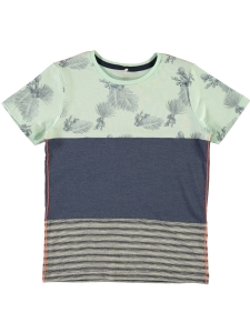 T-shirt JAY Randig/Blå/Palmblad EKO
