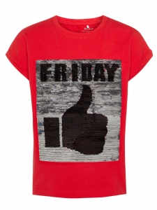 NKFICONS SUS Röd T-shirt Vändbara paljetter 134/140cl
