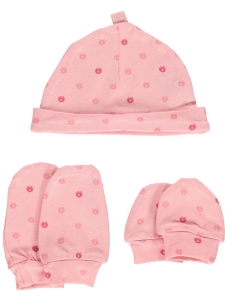 Småfolk Prematur Mössa/Vantar/Tossor Rosa Äpplen EKO
