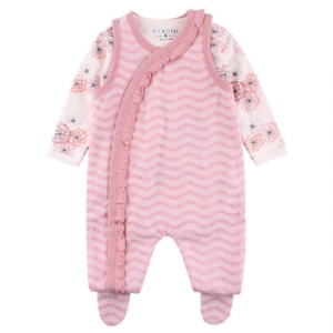 Prematur Sparkbyxa/Body Velour Rosa Blommor 44cl